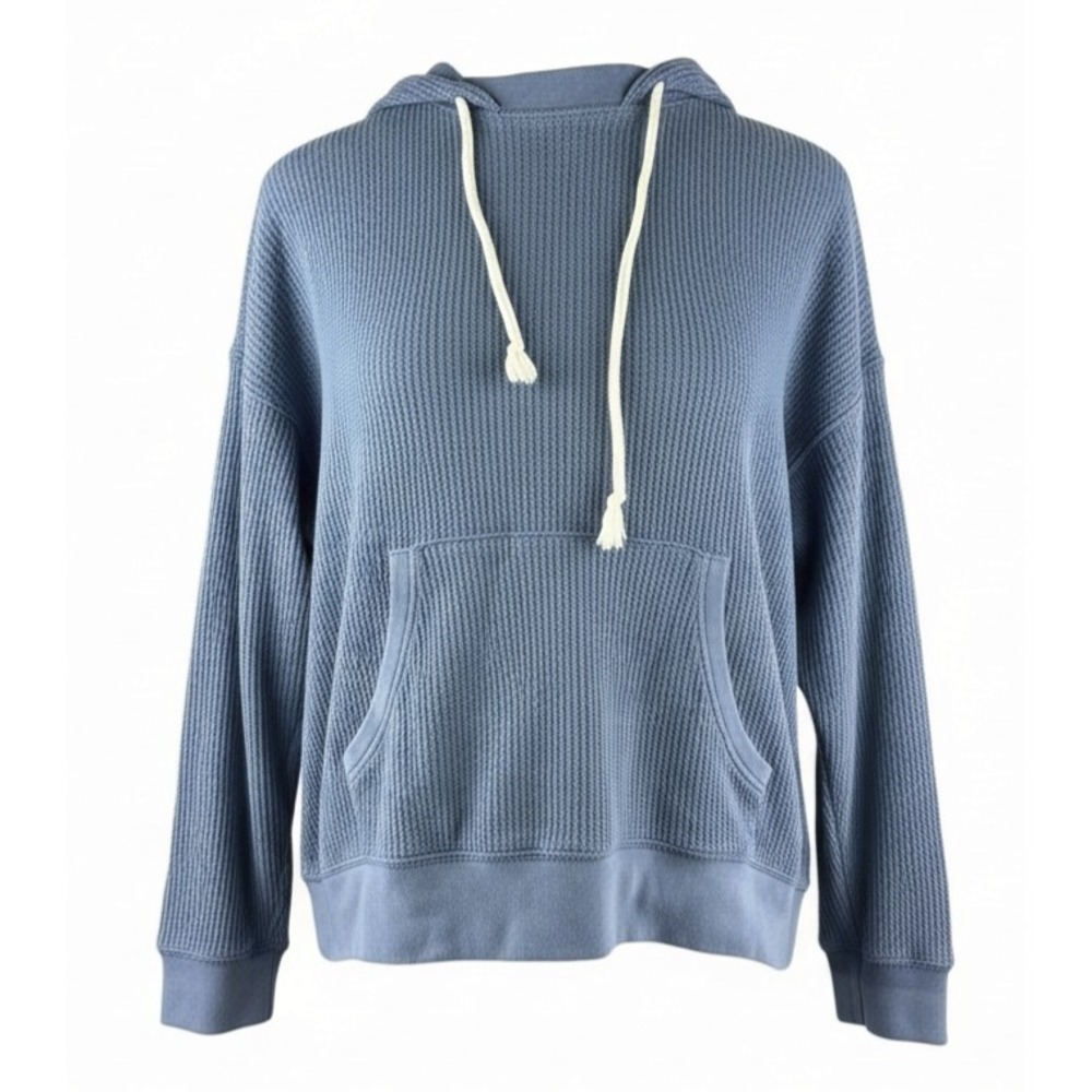 Aerie Waffle Knit Hoodie 1/2 Zip Up Sweater Hoody Marbled Blue Oversized Small - Picture 1 of 13
